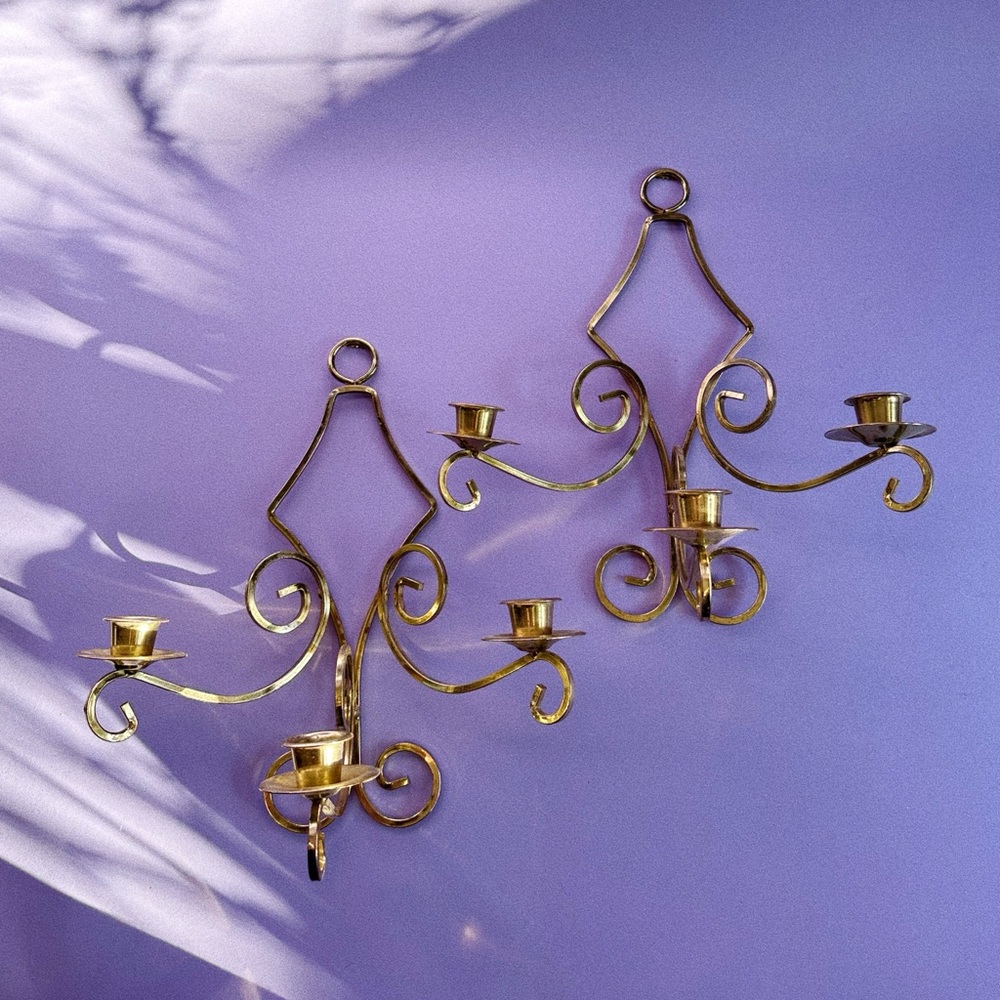 Brass Metal 3 Candle Wall Sconce Pair - Elegant Home Wall Decor